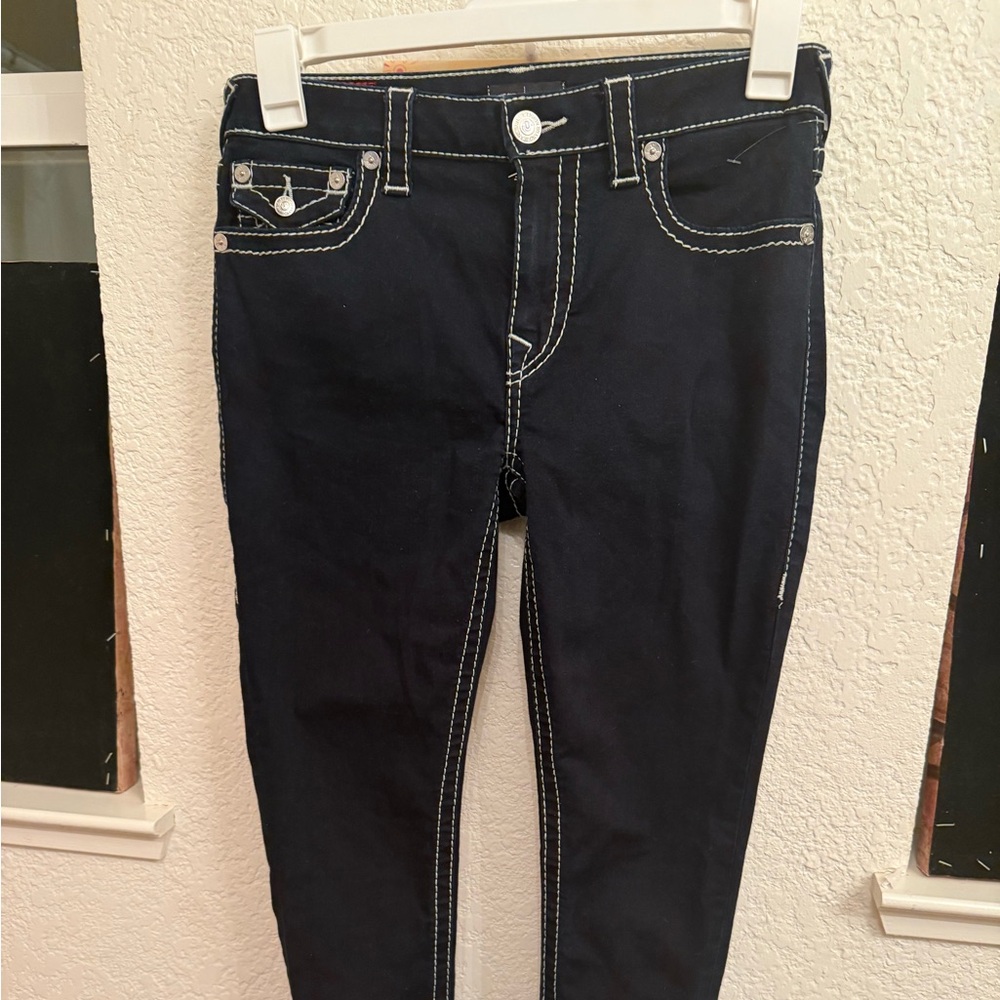 True Religion Jeannie Mid Rise Skinny Black & White Jeans “Big T Curvy” Size 30
